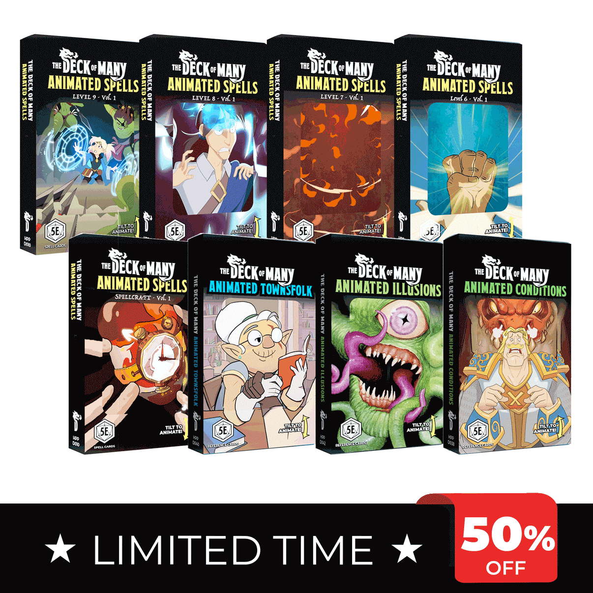 A selection of eight animated spell decks with a limited-time offer.
