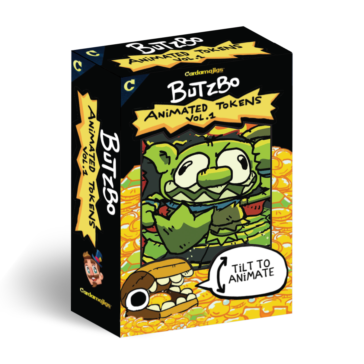 Box of ButzBo Animated Tokens Vol. 1 with cartoon character design on a white background