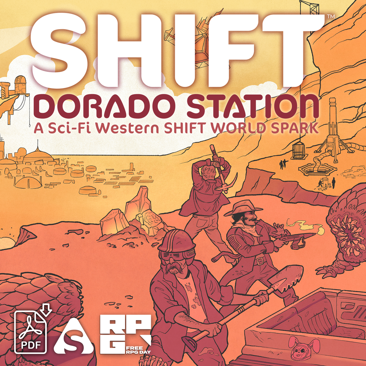 Board game box for 'SHIFT Dorado Station' with sci-fi western theme