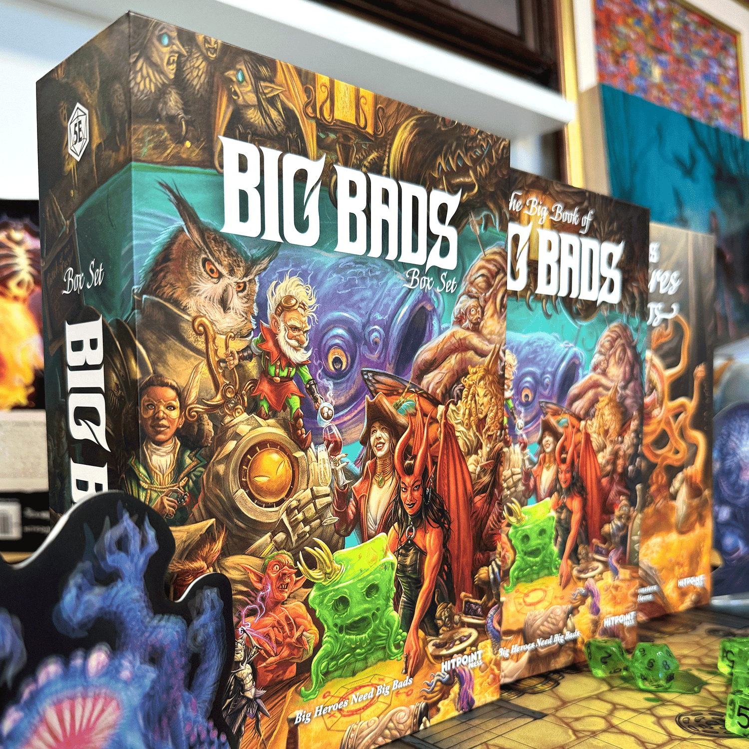 Board game box set titled 'Big Bad's' with colorful illustrations on a shelf.