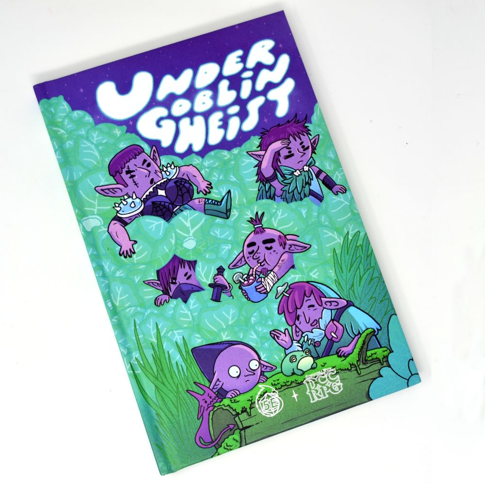 Book cover with cartoon goblins and 'Under Goblin Gheist' text on a white background