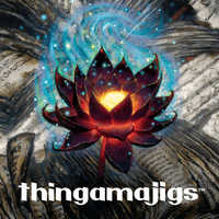 Colorful lotus flower with swirling energy and 'thingamajigs' branding.